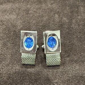 Silver Cufflinks with Blue Gemstone